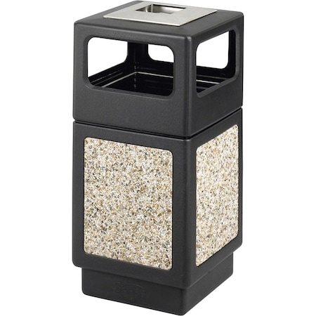 SAFCO 38 gal Square Plastic/Stone Aggregate Receptacles, Black, Polyethylene; Stainless Steel SAF9473NC